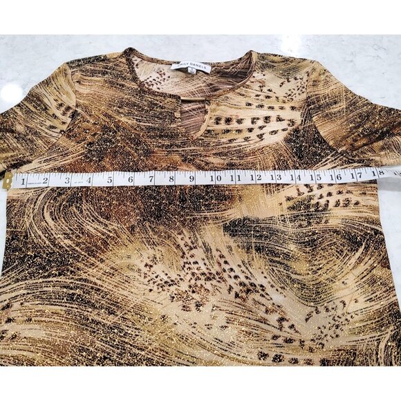 Women's Emily Daniels Black & Brown with Gold Shimmer Abstract Print Top Size S - Picture 9 of 10